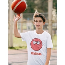 Sevbano Unisex Red Ball Baskılı Oyun Çocuk Tişört Beyaz