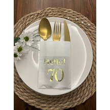 Gold Yaldızlı Beyaz Cepli Hello Yetmiş Yaş Peçete 12 Adet 40x40