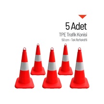 5'li Tpe Trafik Konisi Seti 50 Cm Tek Reflektifli Trafik Dubası-3613