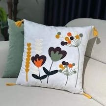 Nivemeshome Çiçekli Nakışlı Kırlent Kılıfı 45x45 Beyaz