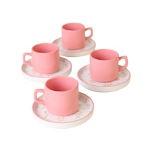 Keramika Minimal Çiçek Çay Takımı 4 Kişilik 3 Adet Renkli