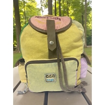 Old Cotton Cargo Kaliteli Tek Gözlü Vintage Salaş Disayn Unisex Sırt Günlük Okul Gezi Kamp Trekking Çantası 29cmx36cm Sarı - Kırmızı