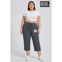 Süperlife Büyük Beden N Baskılı Kadın Şort Kapri Rahat Kalıp Cepli Bağcıklı 3xl-6xl Spr26bsrk591-19 Füme