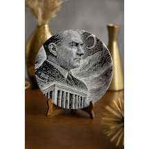 Grandora Atatürk Dekoratif Servis Tabağı - Mustafa Kemal Atatürk Portreli Dekoratif Tabak 27 Cm Siyah-beyaz