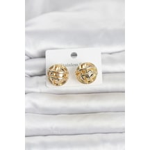 316l Çelik Gold Renk Desenli Top Model Kadın Küpe Diğer