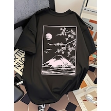 Uyguntarz Unisex Dağ Baskılı Tasarım Tshirt Siyah