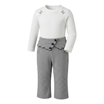 Mutlu Bebe Kız Çocuk Bayramlık Şık Takım Uzun Kollu Triko Üst Ve Ekose Pantolon 2 Li Kombin Beyaz