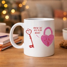 Model 27 You Re The Key To My Heart Tasarımlı Porselen Kupa - Sevgiliye Arkadaşa Özel Anlamlı Hediye Renkli