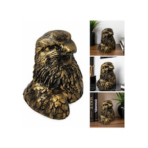 Antik Eskitme Kartal Başı Biblo - Taş Tozu Dekoratif Heykel 16x15 Cm Altın