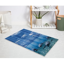 Banyo Halısı Dijital Baskılı Banyo Paspası 50x80 Polyester Kaymaz Tabanlı Duş Paspası 8852 Mavi