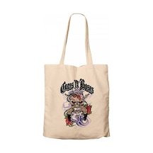 Guns N Roses Skull and Gun Krem Kanvas Bez Çanta Krem