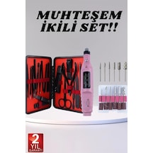 Zenvia Elektrikli Manikür Pedikür Seti İkili Set 17 Parça Tırnak Bakımı Nasır Temizleme Tırnak Şekillendirme Z