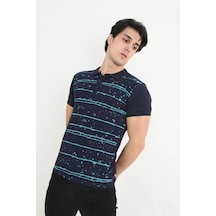Modi Green Erkek Fit Duruş Lacivert Çizgili Slim Fit Pike Dokuma Polo Yaka T