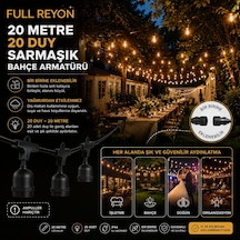 20 Metre 20 Duylu Su Geçirmez Sıralı Duy, Bahçe, Düğün - Nişan - İşletme - Organizasyon Armatürü Siyah
