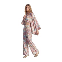 Çiçek Desenli Kısa Kimono Pembe Altın - Siyah