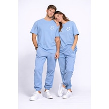 Sevgili Kombini Çift Tişört Oversize Unisex Uyumlu Çift Kombin 2' Mavi