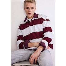 Defacto Boxy Fit Polo Yaka Çizgili Sweatshirt G5091ax25wnbr194 Bordo-br194