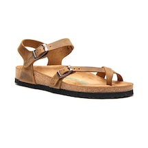Comfortfusse Gabriella - Kadın Ortopedik Hakiki Deri Sandalet Taba Yağlı Deri