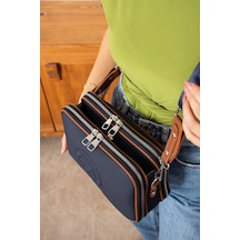 Just Polo Orijinal Kadın Lacivert Taba 5 Bölmeli Çapraz Omuz Çantası 236000pc Lacivert - Taba