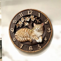 Renkli Baskı Kedi Çocuk Desenli Sayılı Yılbaşı Hediyelik Ahşap Sessiz Tablo Duvar Saati D281 Çok Renkli