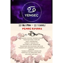 Gümüştel El Sanatları Sertifikalı Burç Taşı Yengeç Burcu Pembe Kuvars Taşı Bileklik Pembe