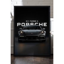 Porsche 911 Turbo S Siyah Ahşap Çerçeveli Poster, Dekoratif Araba Duvar Tablosu