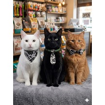 Flypet Kurukafa Desen 3lü Set Papyon + Fular+ Kravat Kedi Tasma & Yavru Köpek Tasma 13cm-24cm