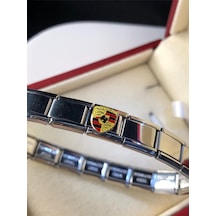 Erkek Kadın Çelik Bileklik - Porsche Logo Model Italy Nomi Charm Sevgiliye Eşe Babaya Gümüş