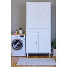 Eliusta Line Beyaz 80 Cm Banyo Dolabı Çok Bölmeli Banyo Düzenleyici Dolap 4 Kapaklı 4 Raflı 80x173x32,5 Cm Beyaz