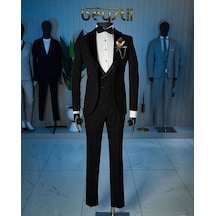 Bys Beystil Siyah Şal Yaka Üzerine Sivri Yaka Damatlık & Smokin Takımı 10001 - Slim Fit