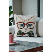 Kırlent Kılıfı Goblen Dokuma Kumaş - 45x45cm Çift Taraflı Biyeli Dekoratif Kırlent Kılıfı - Vs-0050 Çok Renkli