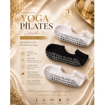 Çorap Vitrini Premium 3 Çift Yoga Ve Pilates Çorabı Seti Kaymaz Tabanlı Altı Silikonlu Babet Spor Çorabı Beyaz - Siyah