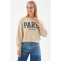 Fashıon Frıends Kadın Baskılı Crop Sweat 24k0053k1 Bej