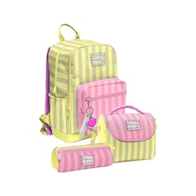Coral High Sarı Pembe Çizgi Desenli Kız Çocuk İlkokul Ve Ortaokul Üçlü Okul Çanta Seti Setygn33223a Çok Renkli