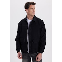 Tudors Erkek Relax Fit Rahat Kesim Çift Cep Denim Siyah Kot Mont Gömlek-42021 Siyah