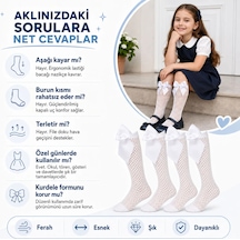Kız Çocuk Beyaz File Dizaltı Çorap Fiyonklu 3'lü Paket Okul Tören Bayram Gösteri Çorabı Renk: Beyaz, Beden: 4-6