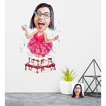 Kişiye Özel Bayan Doğum Günü Karikatürlü Duvar Sticker 50X70CM N11.1325