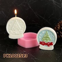 Pk1002513 - Silikon Kalıp Mum Kalıbı - Çam Ağacı Desenli Kar Küresi Renksiz