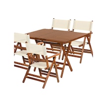 Marmaris Katlanır Ahşap Bahçe Seti: 70X120 Masa +4 Pvcli Sandalye Beyaz