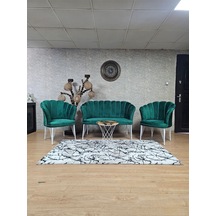 Zafir Beyaz Boyalı Tel Ayak Papatya Çay Seti Koltuk Takımı , Balkon, Salon, Ofis, Cafe Koltuk Takımı Yeşil
