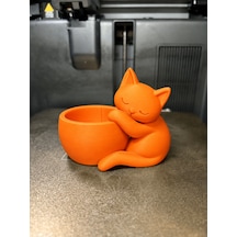 Bezos 3d Baskı Sarılan Kedi Saksı - Sevimli Dekoratif Saksı - Turuncu Agc
