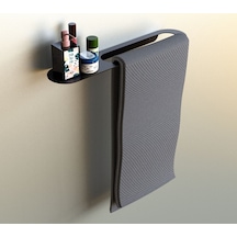 Modern Banyo Rafı Ve Havlu Askısı, Metal Duvar Montajlı, Dekoratif Duş Rafı Siyah, 44x9 Cm Siyah