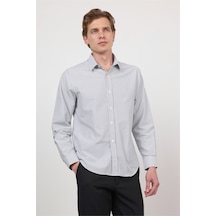 İmza Beyaz - Siyah Sert Yaka Uzun Kol Cepsiz Slim Fit Pamuklu Gömlek 1004260214
