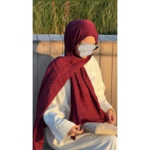 Qalortex Scarf Premium Pamuklu Jakar Şal-bordo