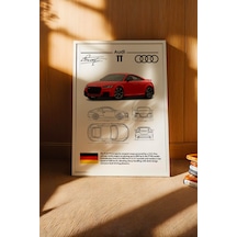 Audi Tt Tablo - Teknik Özellikli Alman Spor Coupe Poster - Çerçeveli Duvar Dekoru - Araba Blueprint Beyaz