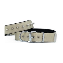 Doggie Konforlu Dokumadan El Yapımı Çivili Köpek Boyun Tasması 2.5 x 37-45 CM Haki