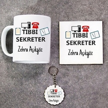Tıbbi Sekreter Hediye Seti Kupa Bardak+Altlık+Anahtarlık