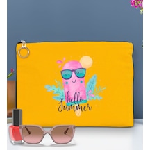 Bk Gift Yaz Temalı-5 Astarlı Sarı Portföy Çanta 30x21cm, Baskılı El Çantası, Organizer Çanta