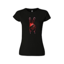 Zafer İşareti Siyah Kadın Tshirt 001