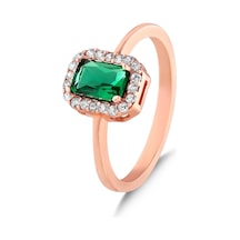 Kuyumcudukkani Mavi Baget Taşlı "tektaş"yüzük-10437-r-grn Rose Gold